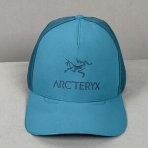 Arc'teryx Logo Trucker Flat Bill Hat Snapback Cap Bird Vitality Gray Blue OSFA